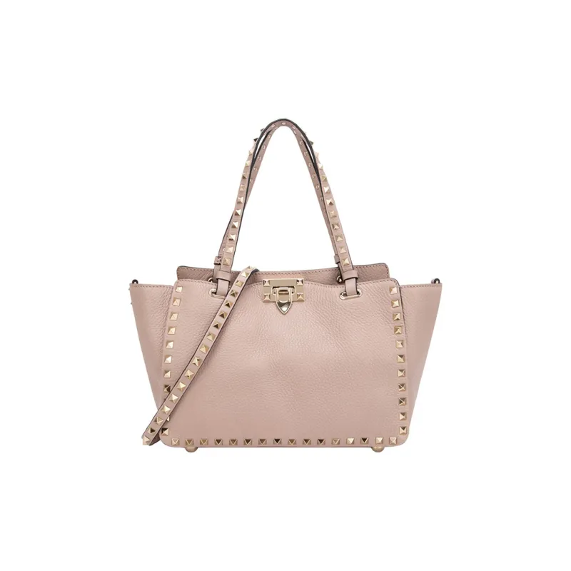 Valentino Rockstud Cow Leather Tote Shoulder Bag Medium Size Women's Pink-0