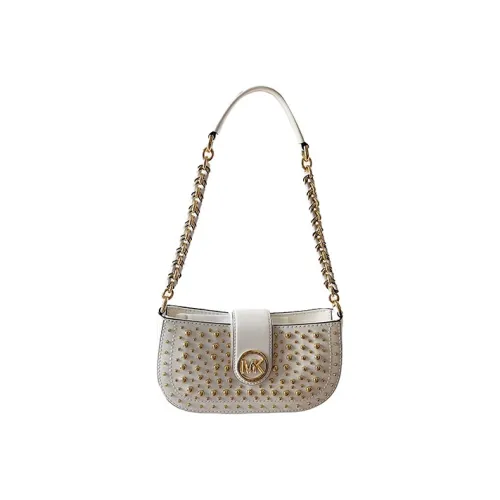 MICHAEL KORS Carmen Leather Shoulder Bag Stud Leather Leather Baguette Shoulder Bag Women's White