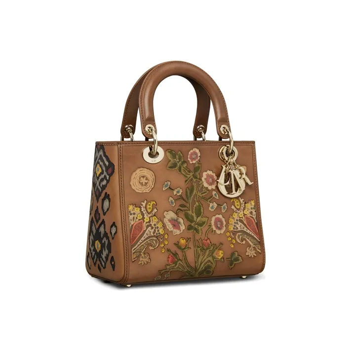 DIOR Lady Dior Cow Leather Handbag Lady Dior Bag Trumpets Women's Brown-1