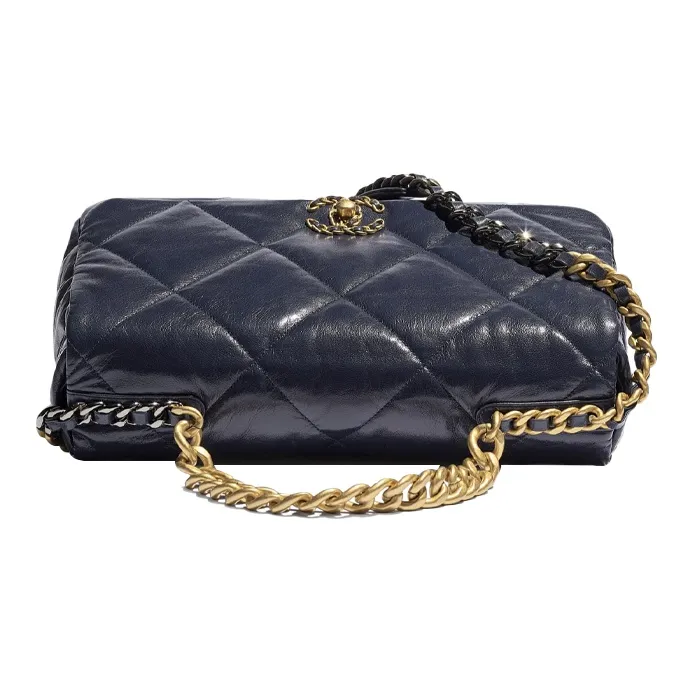 CHANEL 19Bag Goatskin & Metal Flap Bag, Handbag, Shoulder Bag, Crossbody Bag Women's Marine Blue/Gold-2