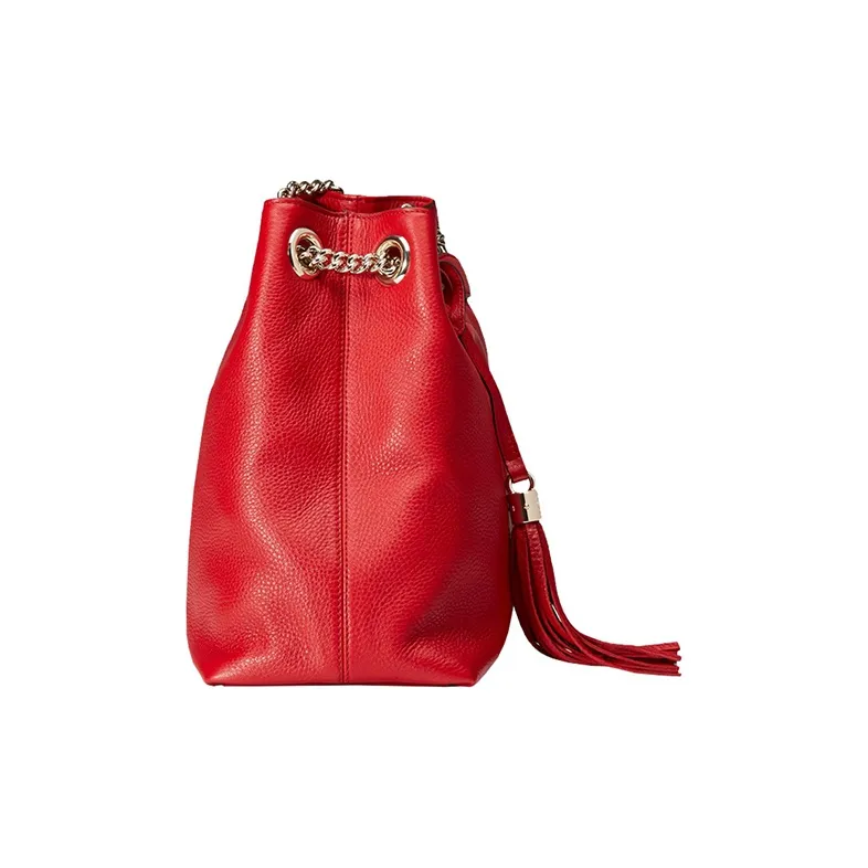 GUCCI Leather Tote One Shoulder Handbag Women's Red-3