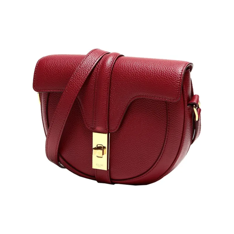 CELINE Besace Calfskin Shoulder Bag Crossbody Bag Small Size Women's Red-1