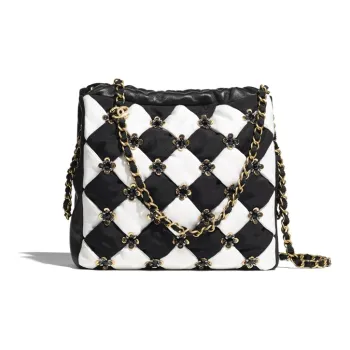 CHANEL Sheepskin Crossbody Bag Women's Black/White
