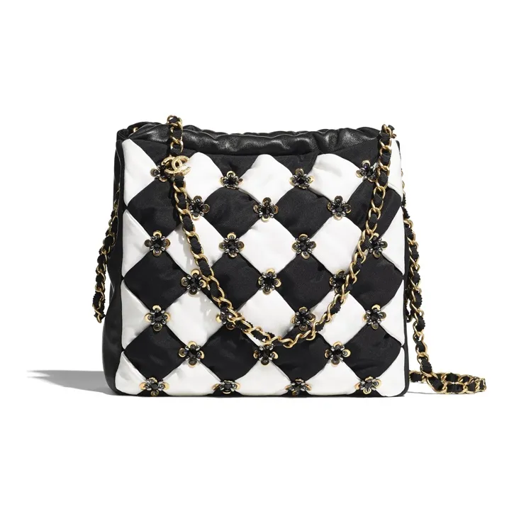 CHANEL Sheepskin Crossbody Bag Women's Black/White-0