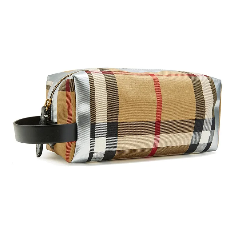 Burberry Fabric Toiletry Bag Makeup Bag Unisex Silver Classical Yellow-3