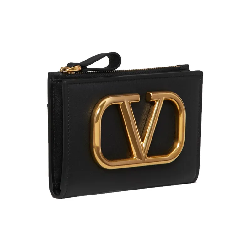 Valentino GARAVANI Leather Card Holder Coin Purse Women's Black-1