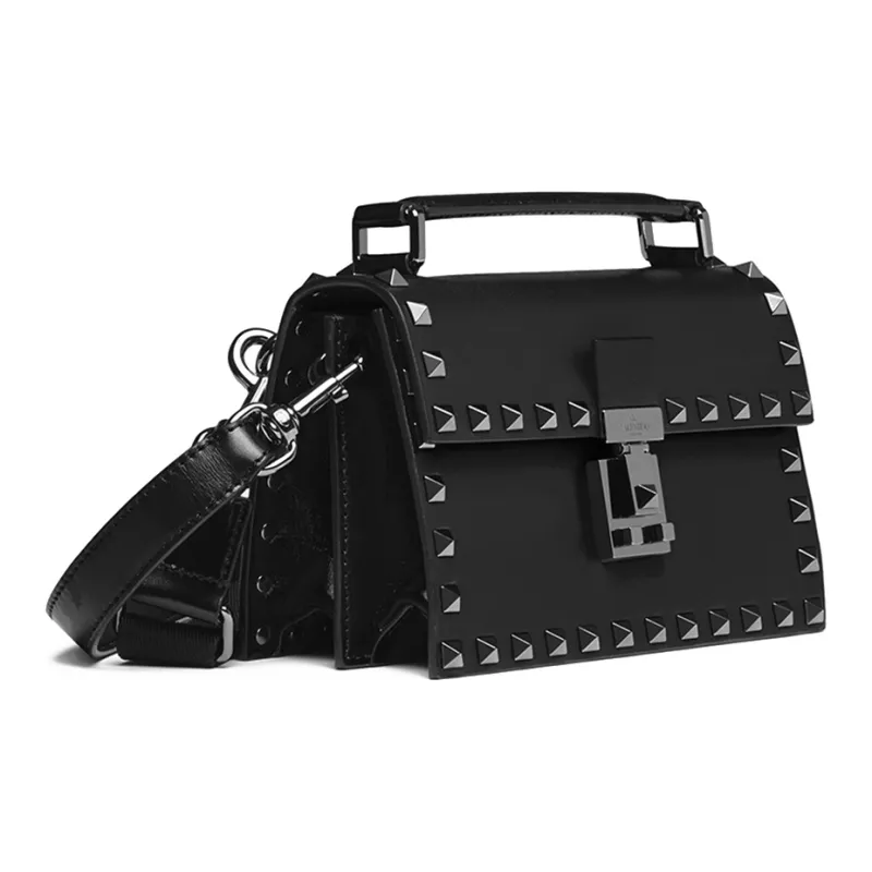 Valentino Rockstud Calfskin Shoulder Bag Crossbody Bag Small Size Men's Black-1