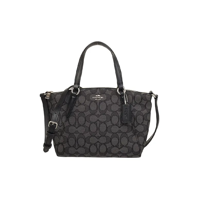 COACH Kelsey Jacquard Fabric With Leather Shoulder Bag Mini Women's Black Gray Color-0