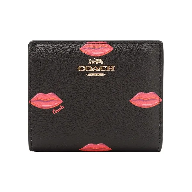 COACH Snap Wallet Artificial Leather Card Holder Wallet Women's Black-0