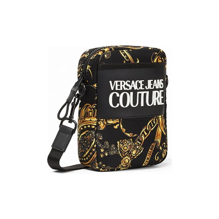 VERSACE JEANS COUTURE Nylon Shoulder Bag, Crossbody Bag Men's Black & Gold-2