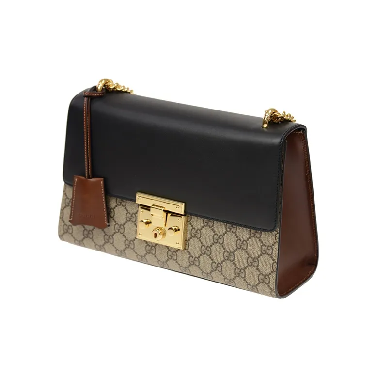 GUCCI Canvas With Leather Lock Bag Handbag Shoulder Bag Crossbody Bag Medium Size Women's Black-1