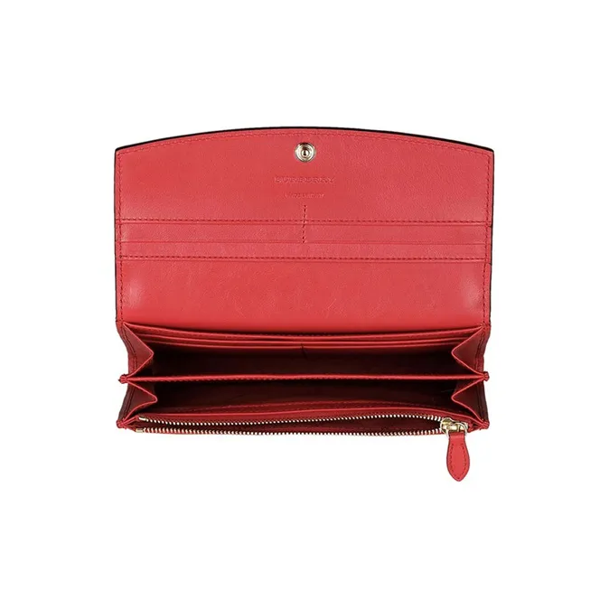 Burberry Leather Card Holders Clutches Wallets Women's Red/Khaki-3