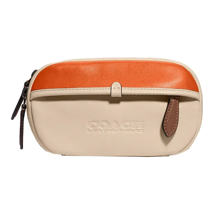 COACH Charter Leather Crossbody Bag Sling Bag Fanny Pack Small Size Men's Ecru & Orange-0