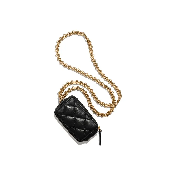 CHANEL 2.55 Cow Leather Slogan Bag Necklace Pouch Unisex Black-1
