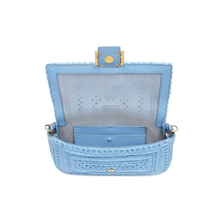 FENDI Baguette Mink Fur Baguette Bag, Shoulder Bag, Crossbody Bag, Handbag Medium Size Women's Blue-3