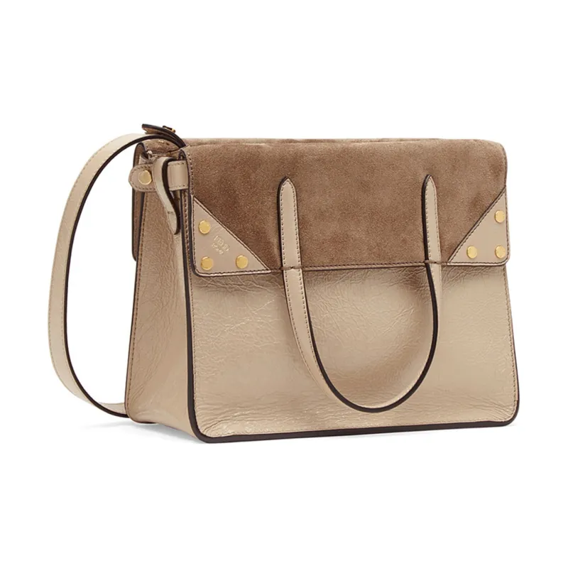 FENDI Lambskin Patchwork Suede Tote Bag Shopping Bag Crossbody Handbag Shoulder Bag Medium Size Women's Gold-1