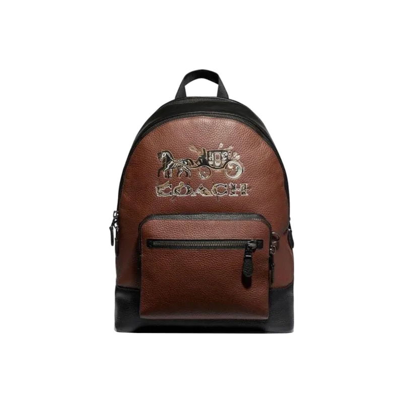 COACH West Leather Backpack Large Size Men's Brown Black-0