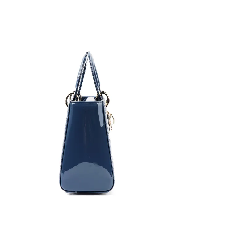 DIOR Lady Dior Patent Leather Cowhide Dior Bag Shoulder Bag Crossbody Bag Handbag Medium Size Women's Dark Denim Blue-3