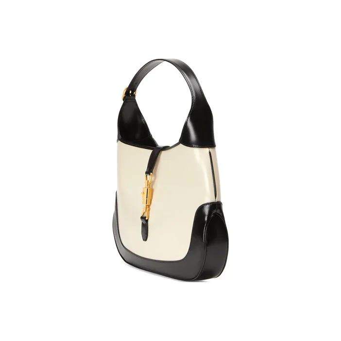 GUCCI Jackie 1961 Leather Crescent Shoulder Bag Shoulder Bag Medium Size Women's Black White-1