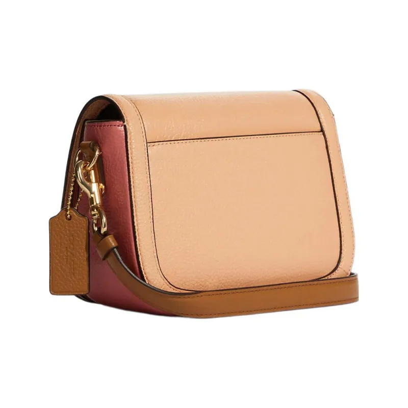 COACH Saddle Refined Pebble Leather Saddle Bag, Shoulder Bag, Crossbody Bag Trumpets Women's Gold/Faded Blush Pink-1