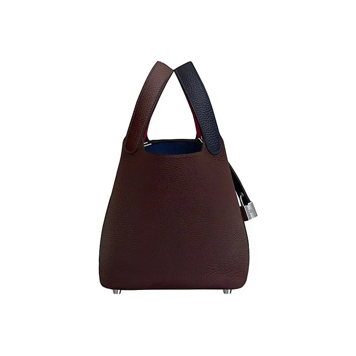 HERMES Picotin Lock Little Bull Leather Bucket Bag Handbag Women's Midnight Blue & Saddle Equipment Red & Raspberry Red-1