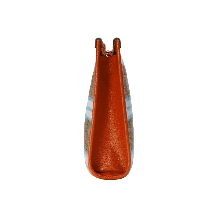 GUCCI Fabric Leather Clutch Women's Orange/Green/Brown-5