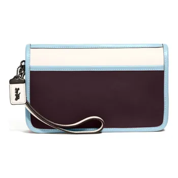COACH Wristlet Leather Clutch Regular Women's White/Blue With Ox Blood Accents