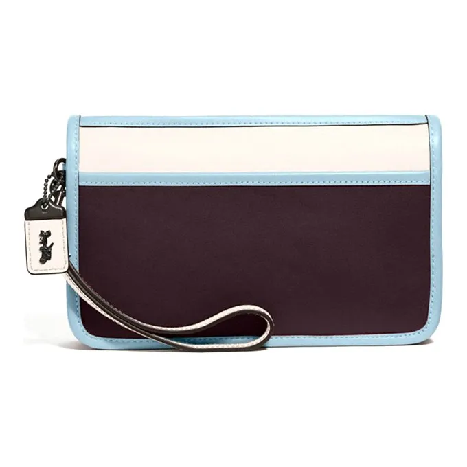 COACH Wristlet Leather Clutch Regular Women's White/Blue With Ox Blood Accents-0