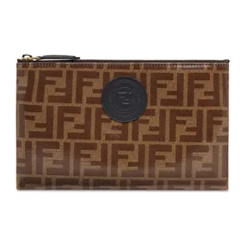 FENDI Coated Canvas With Leather Makeup Bags Clutches Small Size Women's Brown/Black