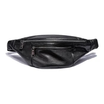 Ace Paul Top Grain Cow Leather Crossbody Bag Sling Bag Fanny Pack Unisex Black