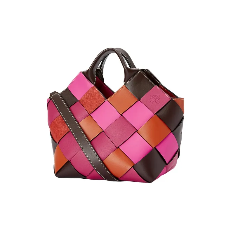 LOEWE Surplus Calfskin Basket Bag Woven Bag Handbag Shoulder Bag Crossbody Bag Small Size Women's Orange/Pink-1