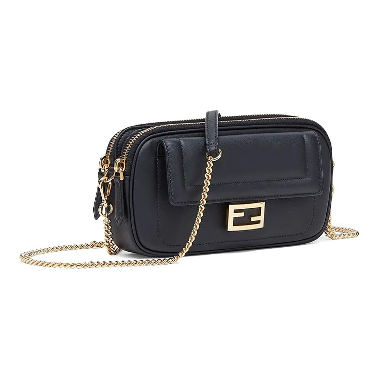 FENDI Leather Crossbody Handbag Shoulder Bag Women's Black-2