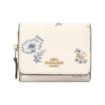 COACH Trifold Wallet Leather Foldable Wallet Coin Purse Card Holder Medium Size Women's White