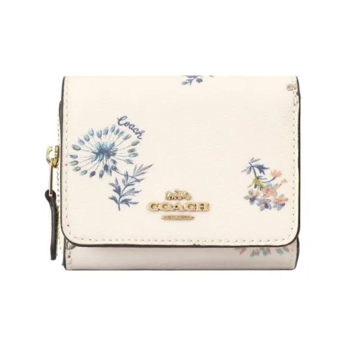 COACH Trifold Wallet Leather Foldable Wallet Coin Purse Card Holder Medium Size Women's White
