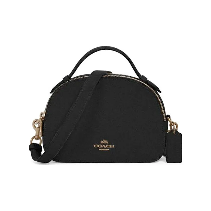 COACH Leather Chinese Steamed Bun Bag, Dome Bag, Round Bag, Portable Crossbody Bag, Shoulder Bag Trumpets Women's Black-0