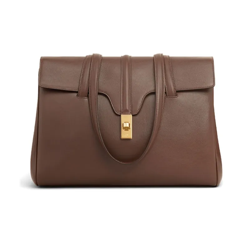 CELINE 16 Smooth Cow Leather Handbag One Shoulder Handbag Medium Size Women's Deep Oak-0