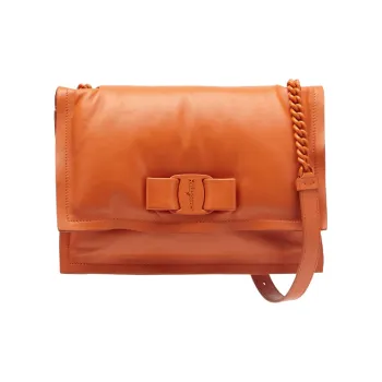 FERRAGAMO Viva Natural Grain Cow Leather Pillow Bag Shoulder Bag Crossbody Bag Small Size Women's Orange