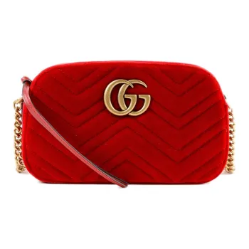 GUCCI Marmont Quilted Velvet Camera Bag, Shoulder Bag, Crossbody Bag Women's Red