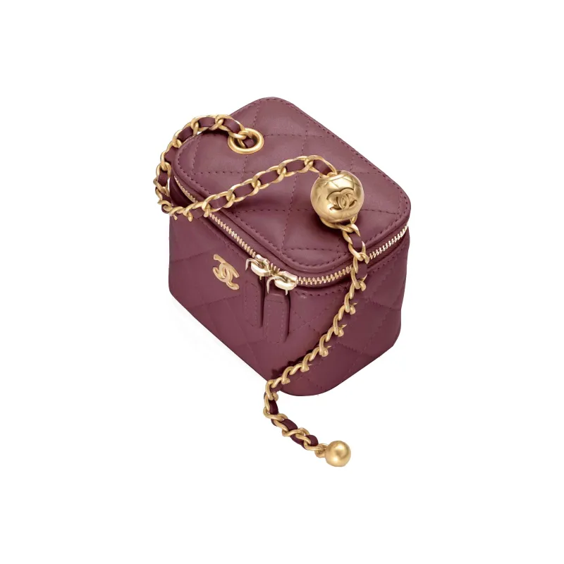 CHANEL 21B Fall Sheepskin Box Bag, Shoulder Bag, Makeup Bag, Crossbody Bag Trumpets Women's Dark Burgundy-1