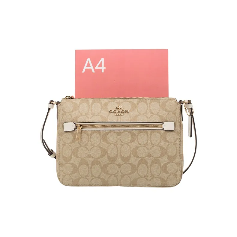 COACH Gallery PVC Crossbody Bag Shoulder Bag Medium Size Women's Khaki White-4