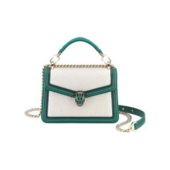 BVLGARI Serpenti Diamond Blast Cow Leather Handbag Small Size Women's White