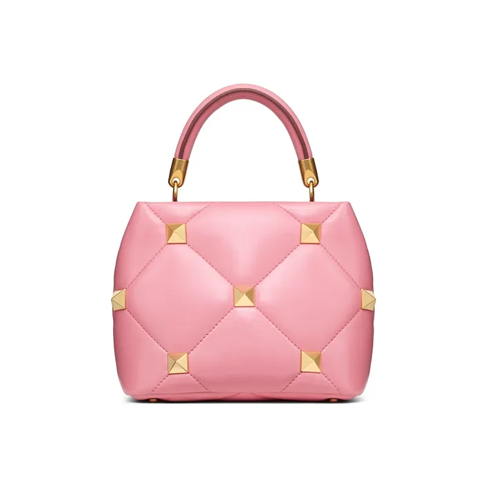 Valentino Roman Stud Sheepskin Leather Shoulder Bag Crossbody Bag Handbag Small Size Women's Pink-4