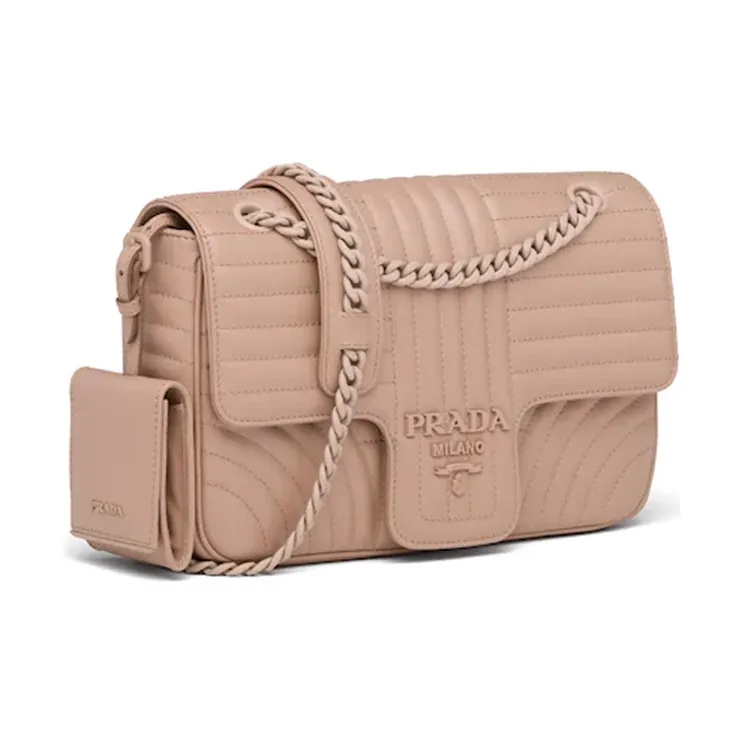 PRADA Diagramme Calfskin Shoulder Bag Crossbody Bag Women's Pink Beige-1