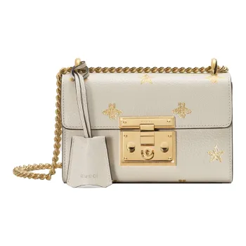 GUCCI Leather Lock Bag Box Bag Crossbody Bag Shoulder Bag Women's White