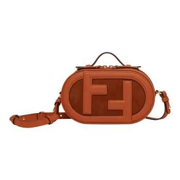 FENDI Leather Patchwork Suede Oval Camera Bag Shoulder Bag Crossbody Bag Handbag Mini Women's Brown
