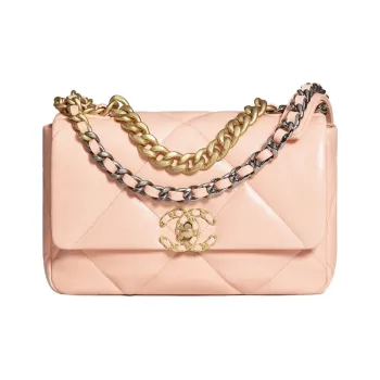 CHANEL 19Bag Lambskin Flap Bag, Chain Crossbody Bag, Shoulder Bag Trumpets Women's Light Orange