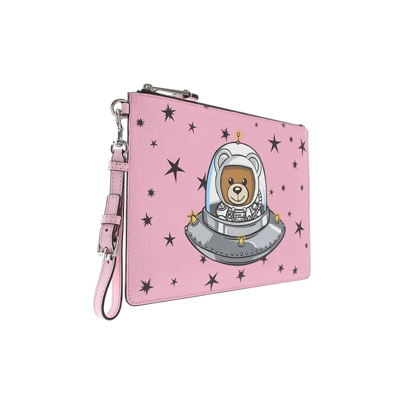 MOSCHINO Cow Leather Clutch Women's Pink-1