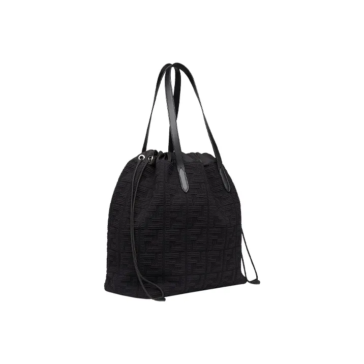 FENDI Nylon Plain Weave Fabric Material Tote Bag Shopping Bag Shoulder Bag Handbag Large Size Men's Black-1