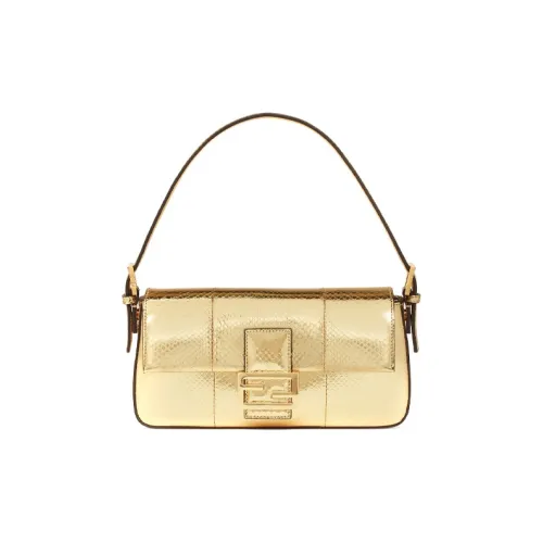FENDI Baguette Python Pattern Leather Baguette Bag Shoulder Bag Handbag Shoulder Bag Women's Gold