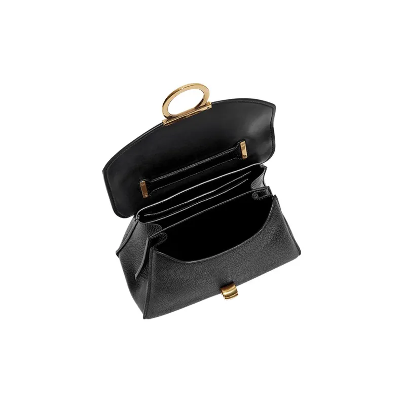 FERRAGAMO GANCINI Natural Grain Leather Handbag, Shoulder Bag Mini Women's Black-3